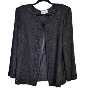 VTG Laurence Kazar Beaded Sequin 100% Silk Evening Jacket Sz 1X Sparkly Classic